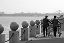 Walking Bikes by the Yalu River