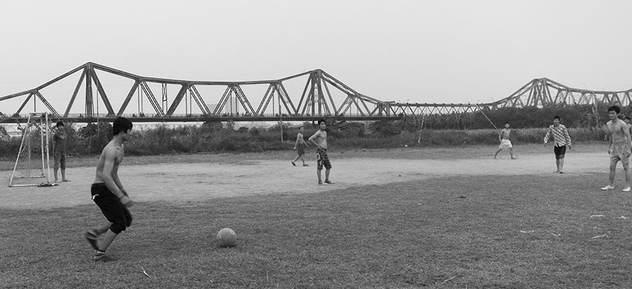 Football under Long Bien Bridge